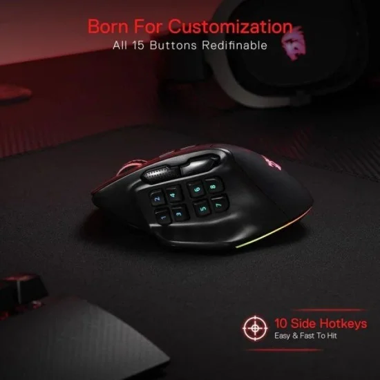 Redragon M811 PRO Wireless MMO Gaming Mouse 15 Prog Buttons RGB Gamer Mouse 10 Side Macro Keys